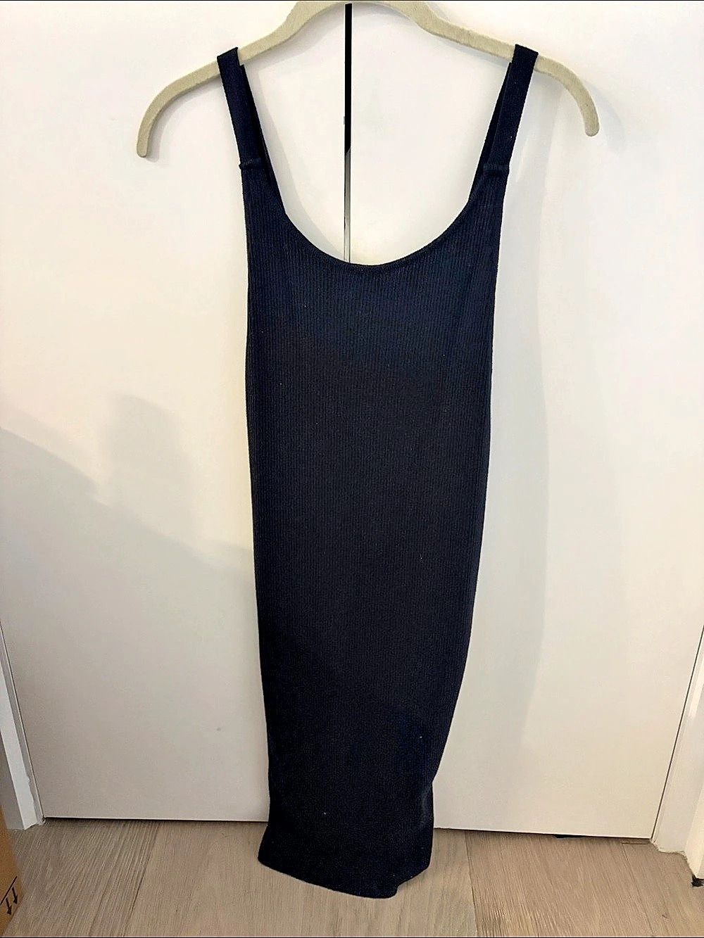 Reclaimed Vintage Black Ribbed Knit Dress Size Large